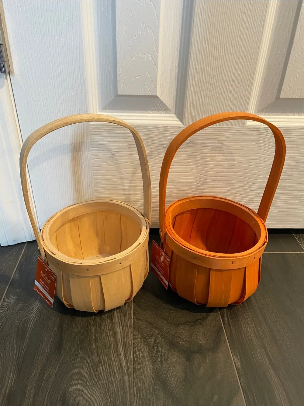 Ashland Natural and Orange Wood Handle Basket Pair